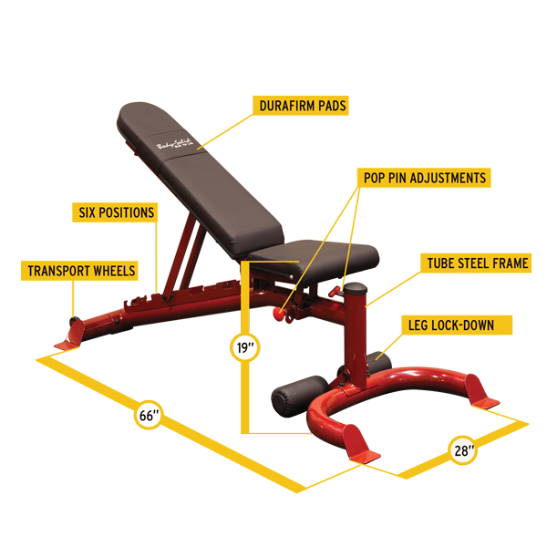 Body-Solid - FLAT/INCLINE/DECLINE BENCH, RED FRAME