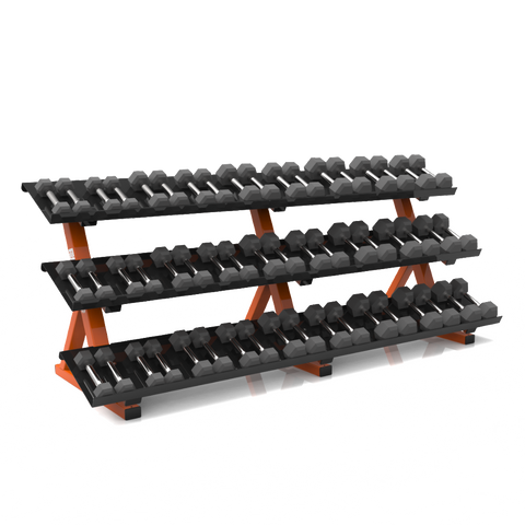 BFS - D1 STORAGE - 3 TIER DUMBBELL RACK (8'4") SHELF HEX DB (15 PAIR)