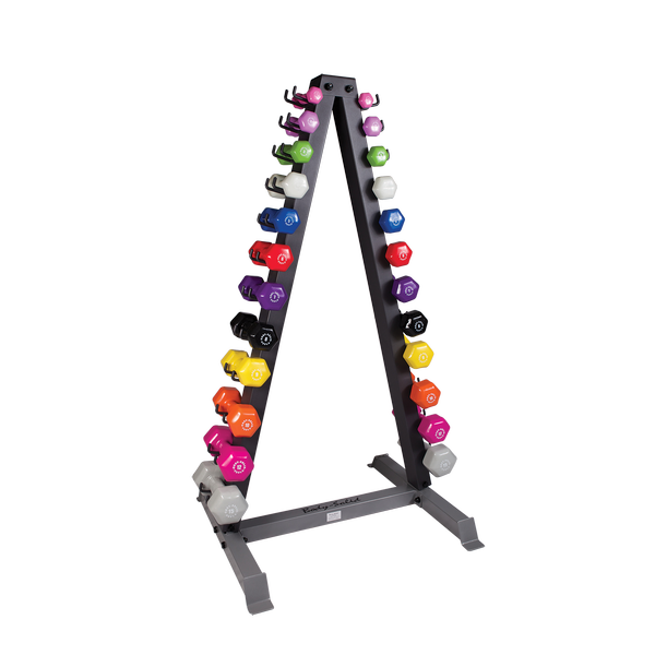 Body-Solid - 12 Pair Vinyl Rack with Rack, Includes GDR24 and pairs Vinyl Dumbbells 1-15lbs