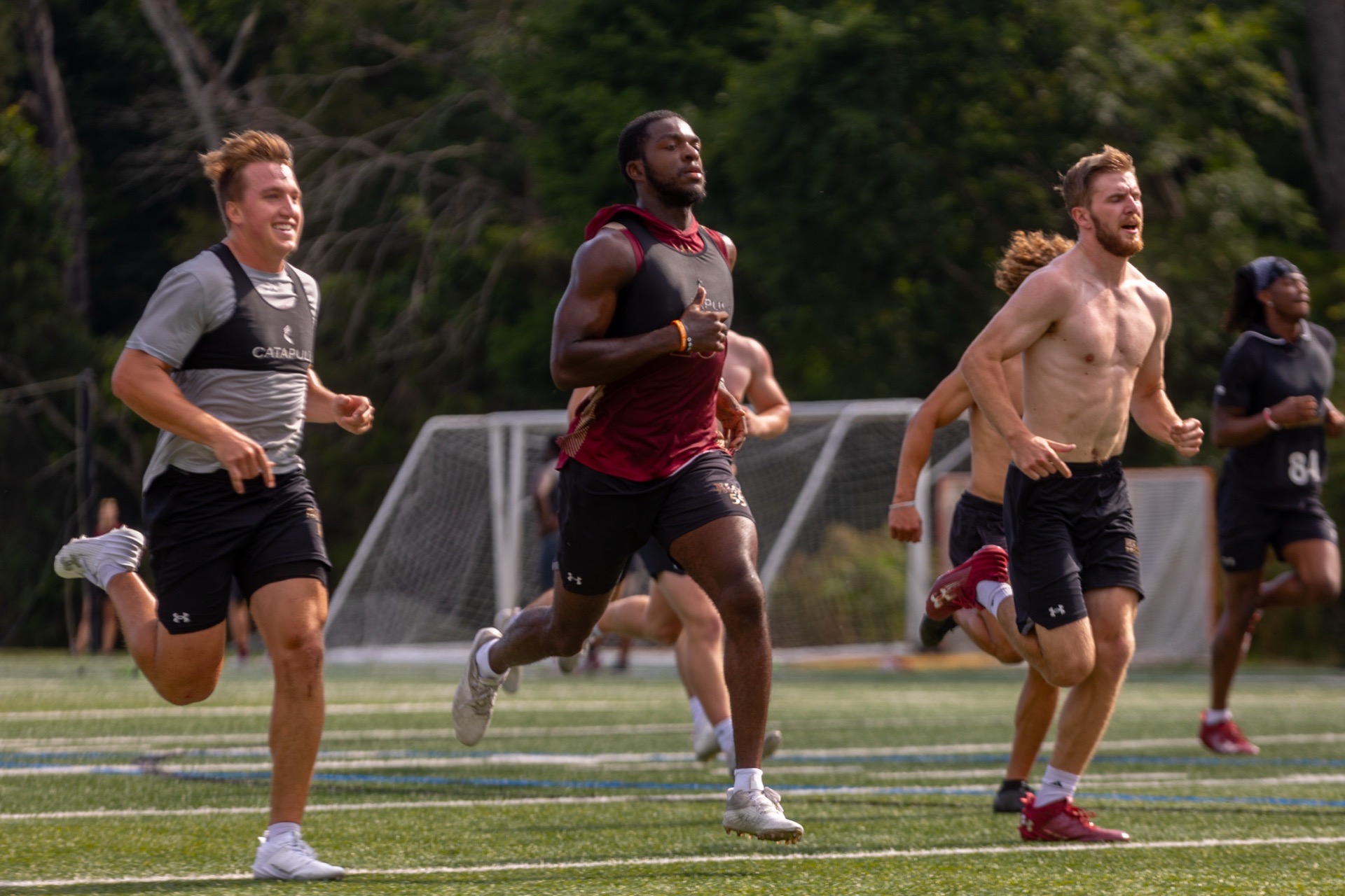 Athletes running sprint intervals during the conditioning block
